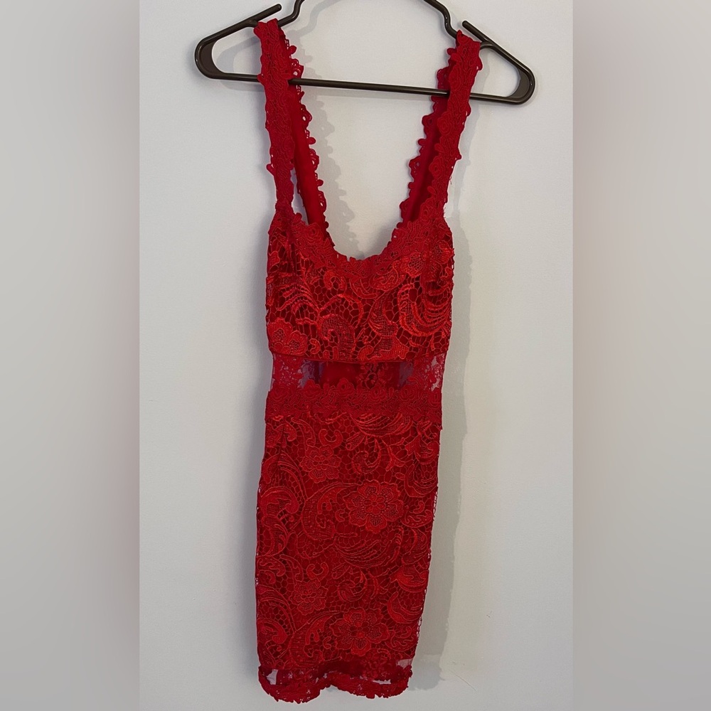 Red lace mid length dress
